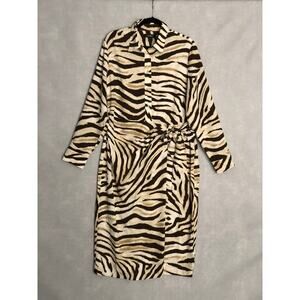 Lauren Ralph Lauren Crepe Shirtdress Women's 16 Zebra-Print Tie-Front NEW
